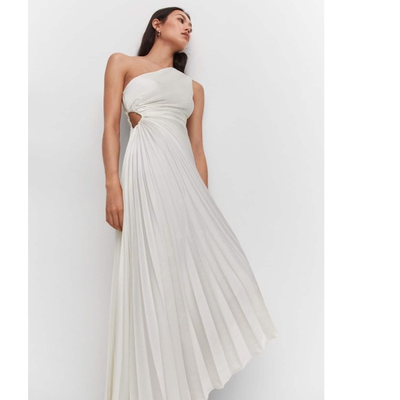 MANGO WHITE ASYMETRICAL PLEATED DRESS - Picture 4 of 6
